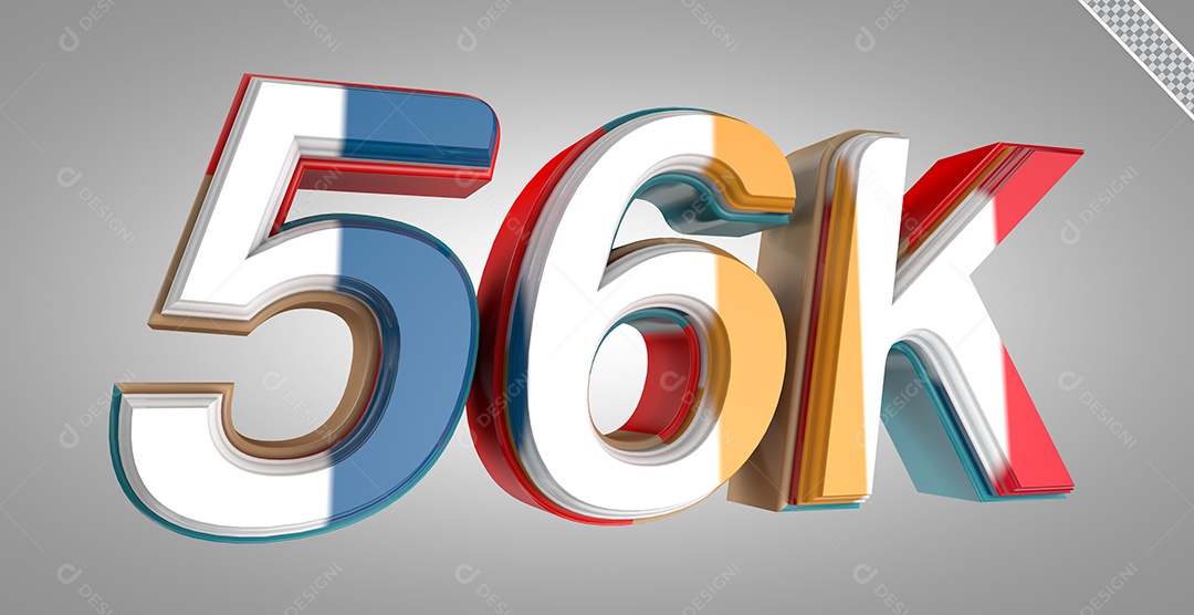 Seguidores 56K Elemento 3D Colorido para Composição PSD