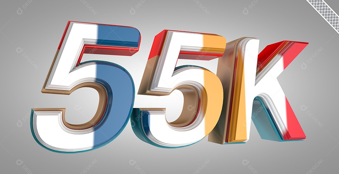 Seguidores 55K Elemento 3D Colorido para Composição PSD