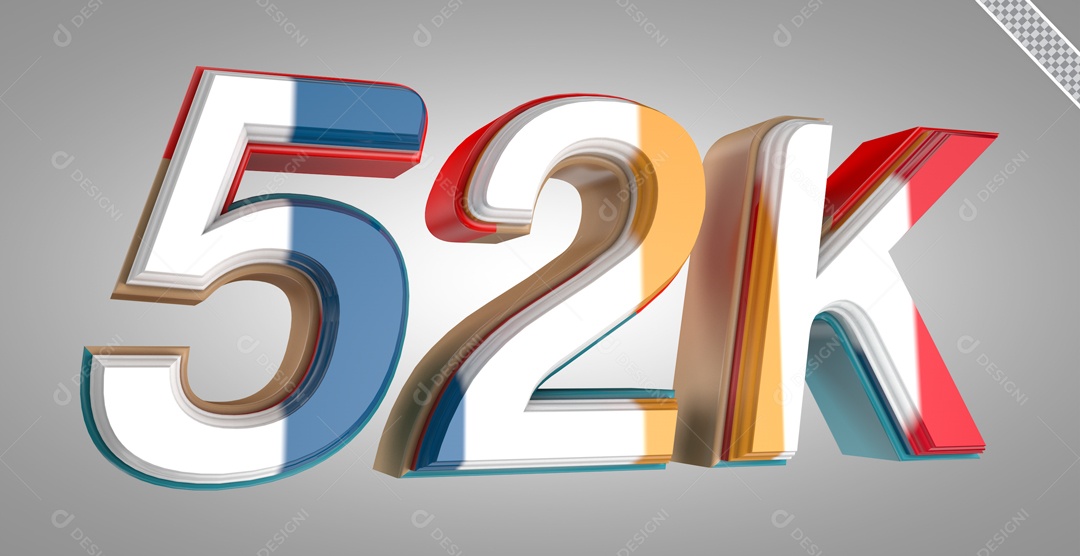 Seguidores 52K Elemento 3D Colorido para Composição PSD