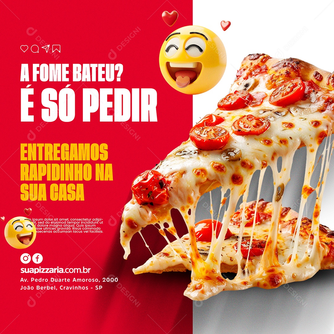 Pizzaria a Fome Bateu é Só Pedir Social Media PSD Editável