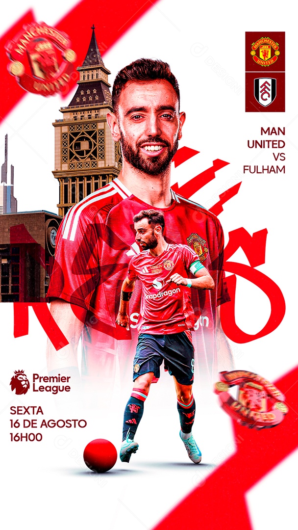 Flyer Matchday Bruno Fernandes Man United Social Mídia PSD Editável