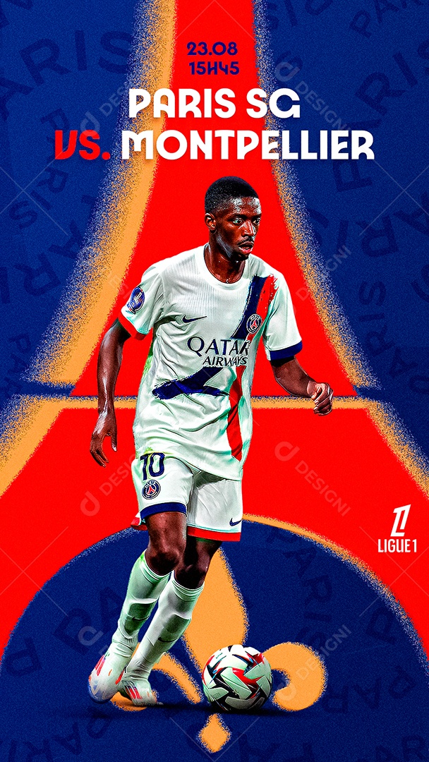 Flyer Matchday Dembele PSG Social Mídia PSD Editável