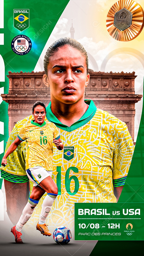 Flyer Matchday Final Olimpíadas Gabi Nunes Brasil Social Mídia PSD Editável