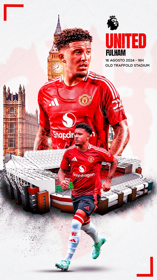 Flyer Matchday Jadon Sancho Man. United Social Mídia PSD Editável