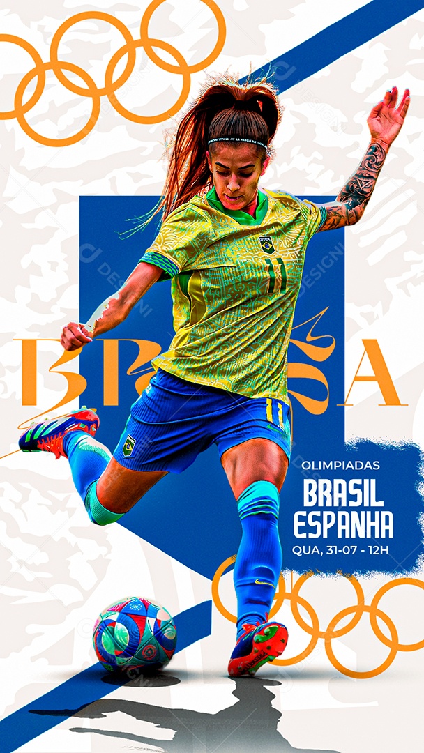Flyer Matchday Jheniffer Brasil Olimpíadas Social Mídia PSD Editável