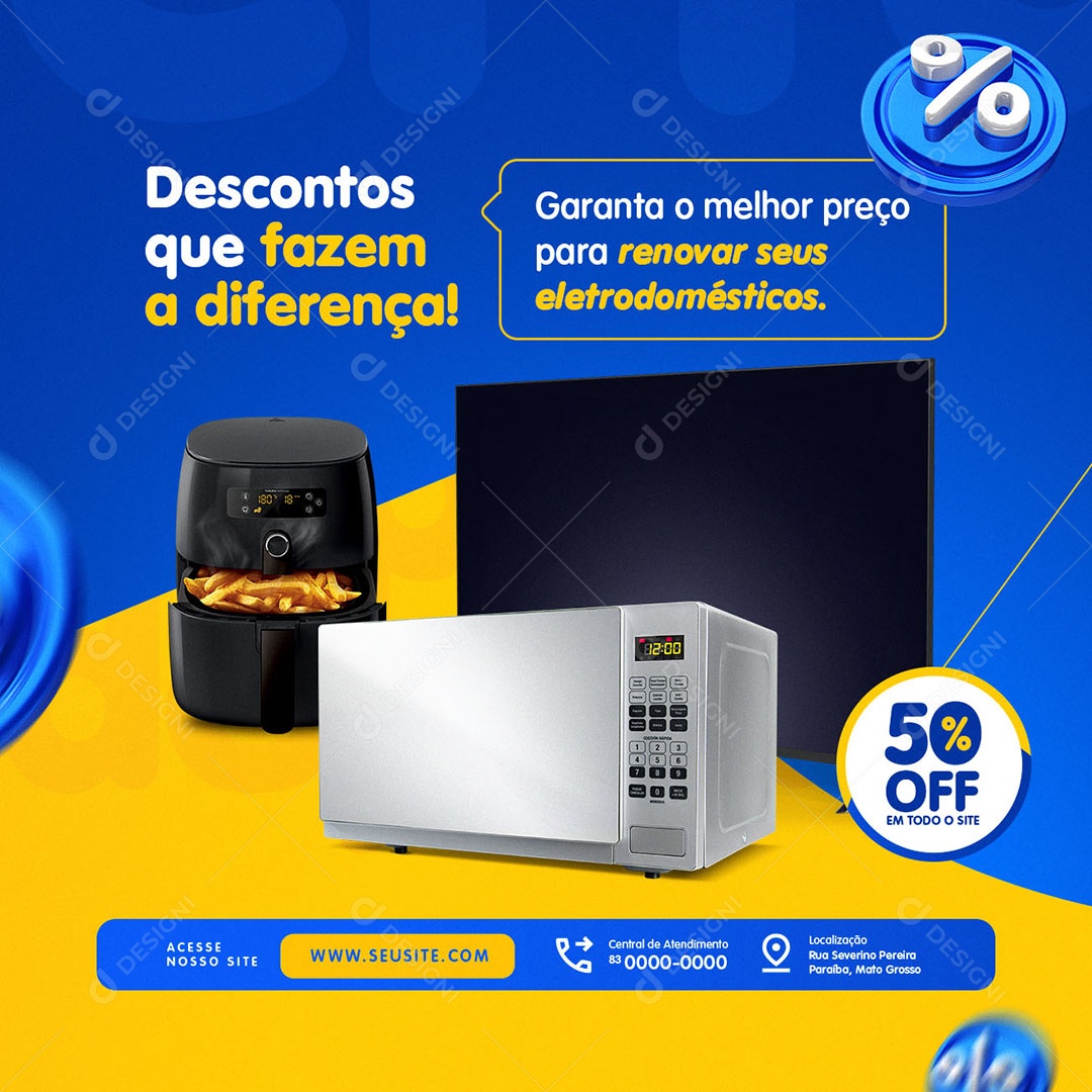 Saldão da Independência Loja Eletrodomésticos 50% Off Social Media PSD Editável