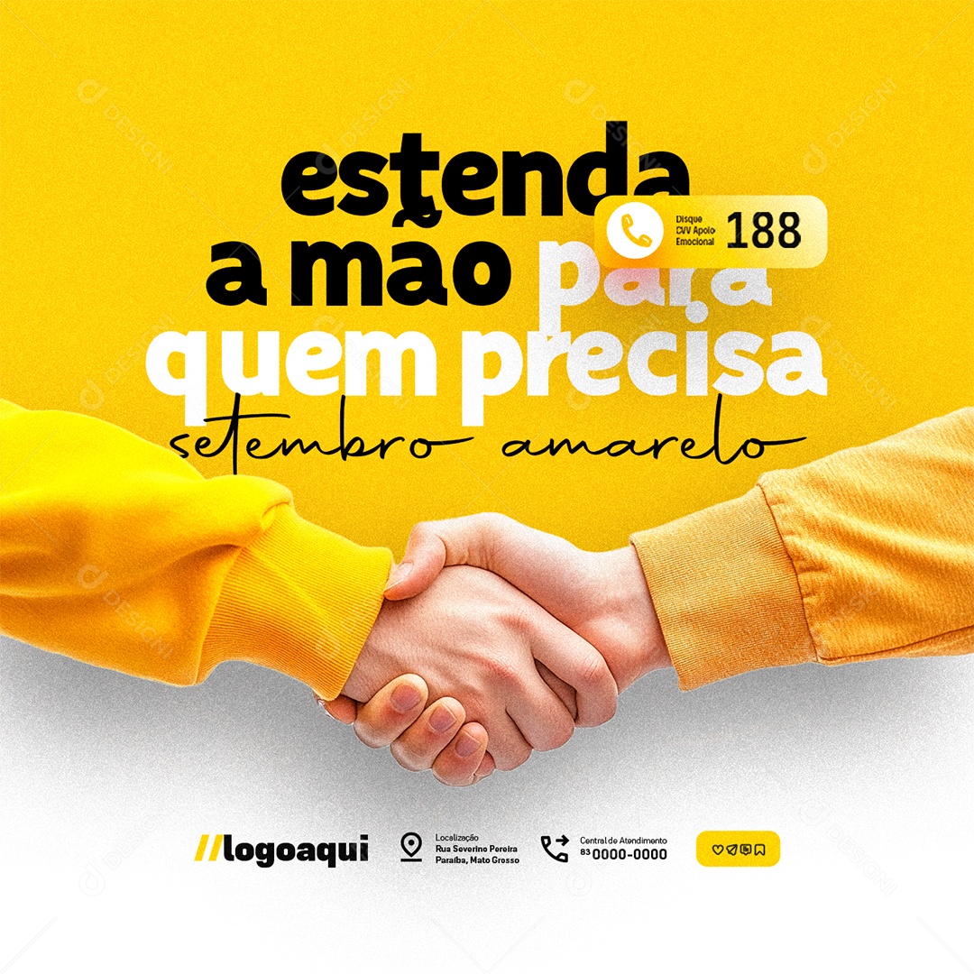 Setembro Amarelo Estenda a Mão para Quem Precisa Social Media PSD Editável