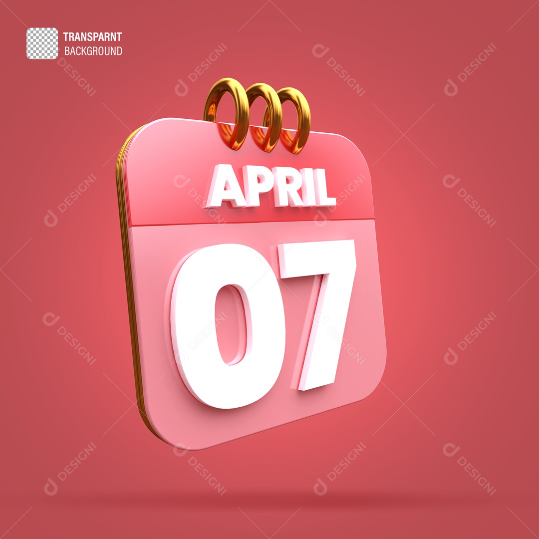 Calendário 07 Elemento 3D para Composição PSD