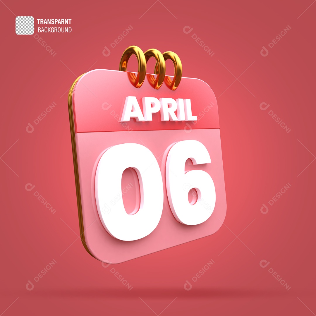 Calendário 06 Elemento 3D para Composição PSD