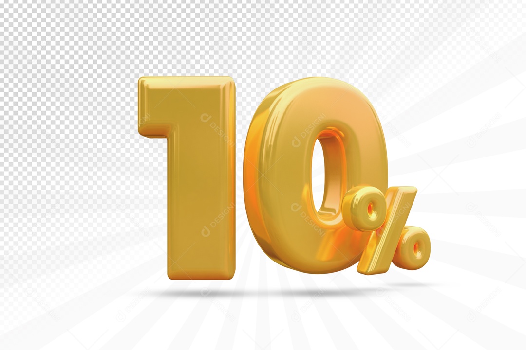 Desconto de 10% Elemento 3D Dourado para Composição PSD