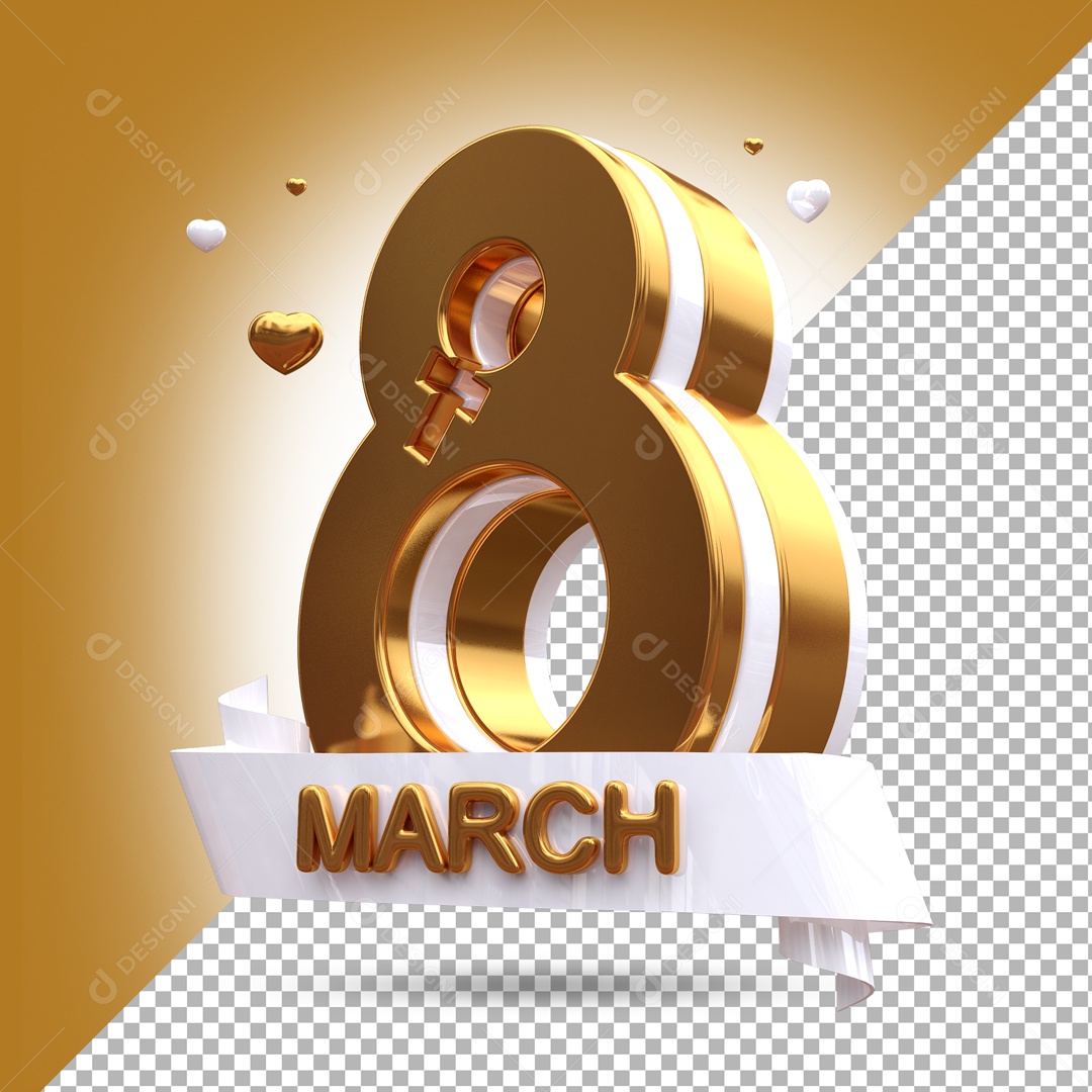 Número 3D 8 Dourado para Composição PSD