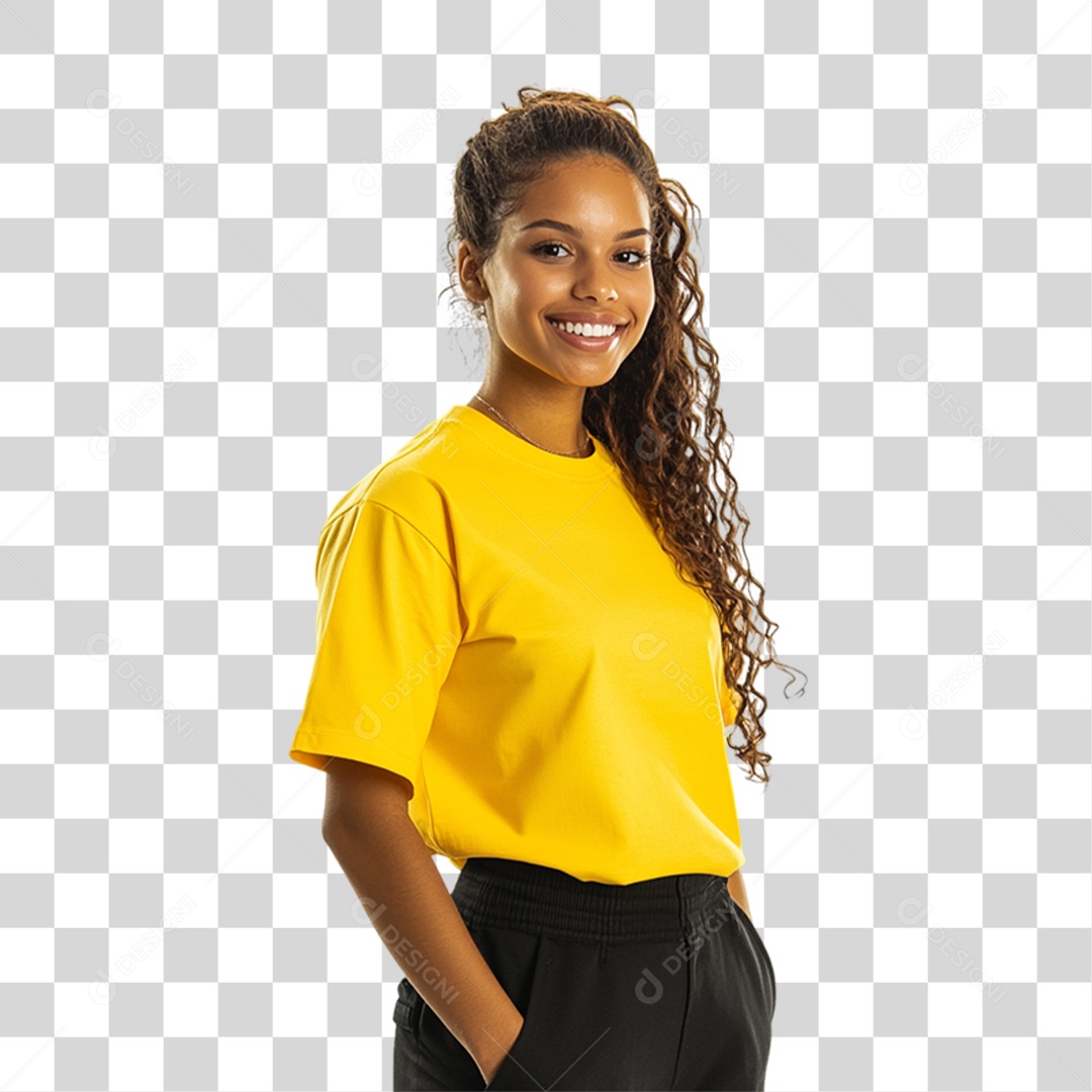Pessoa com Camisa Amarela PNG Transparente