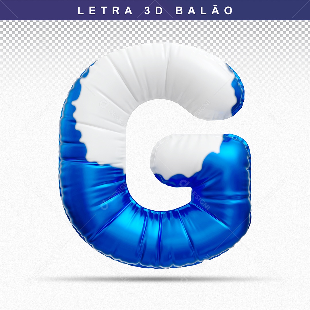 Balão de Letra N Maiúscula Elemento 3D Azul e Branco para Composição PSD