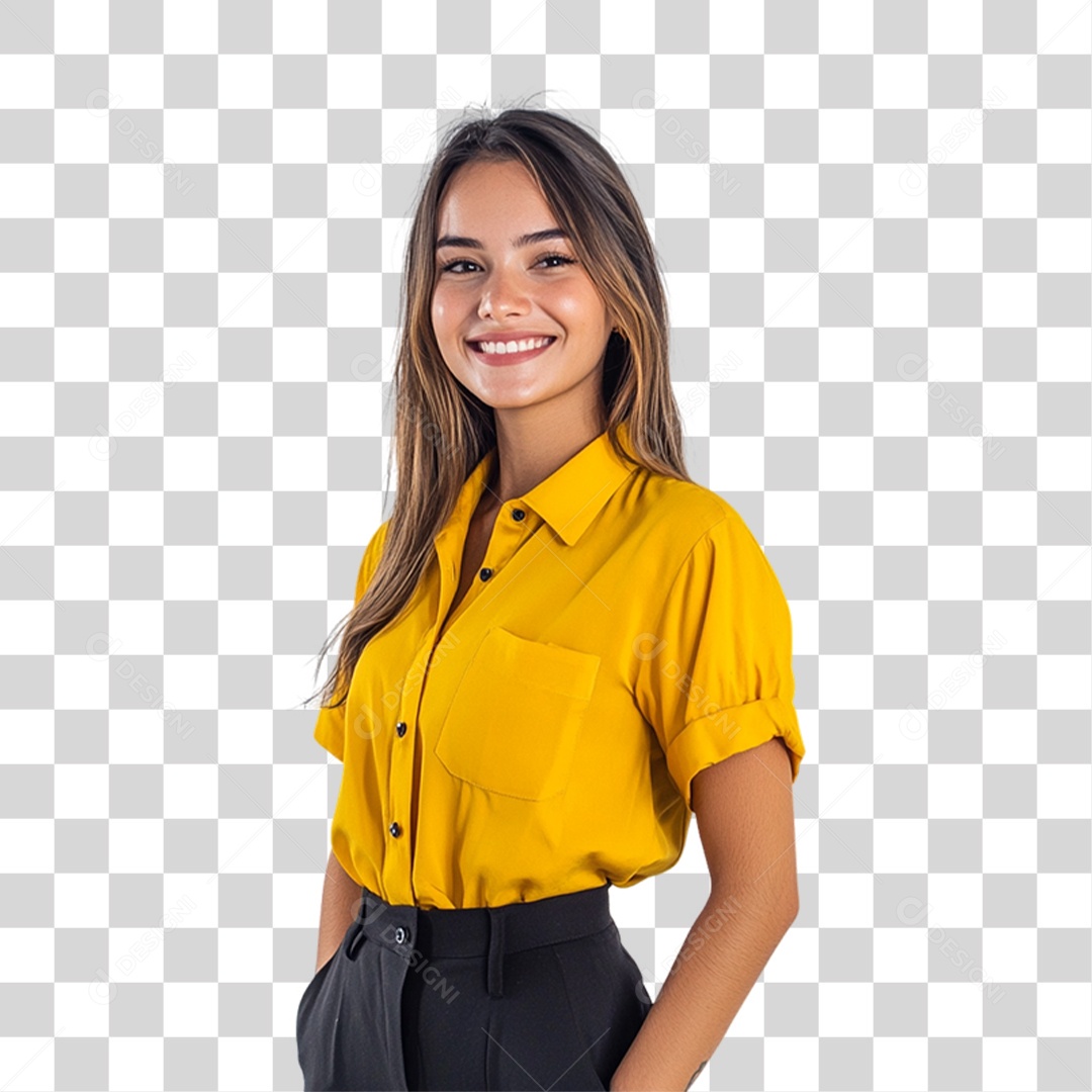 Pessoa com Camisa Amarela PNG Transparente