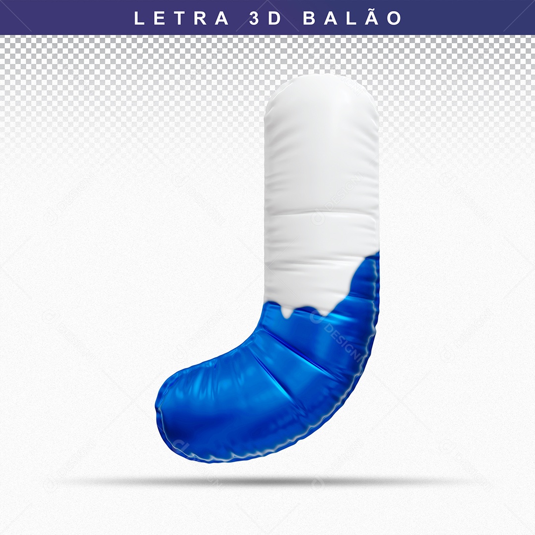 Balão de Letra J Maiúscula Elemento 3D Azul e Branco para Composição PSD