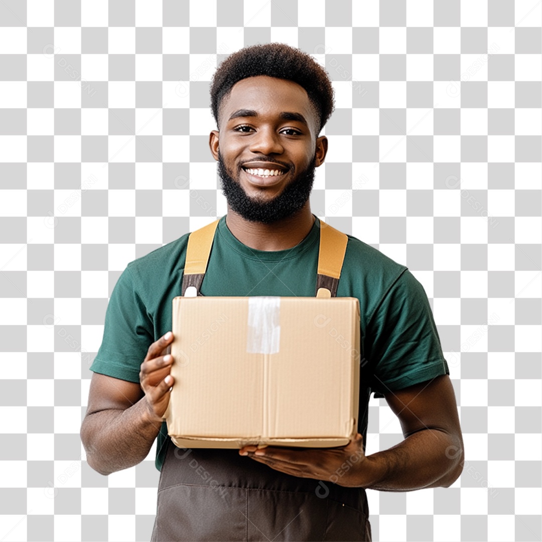 Entregador com Caixa de Mercadorias PNG Transparente