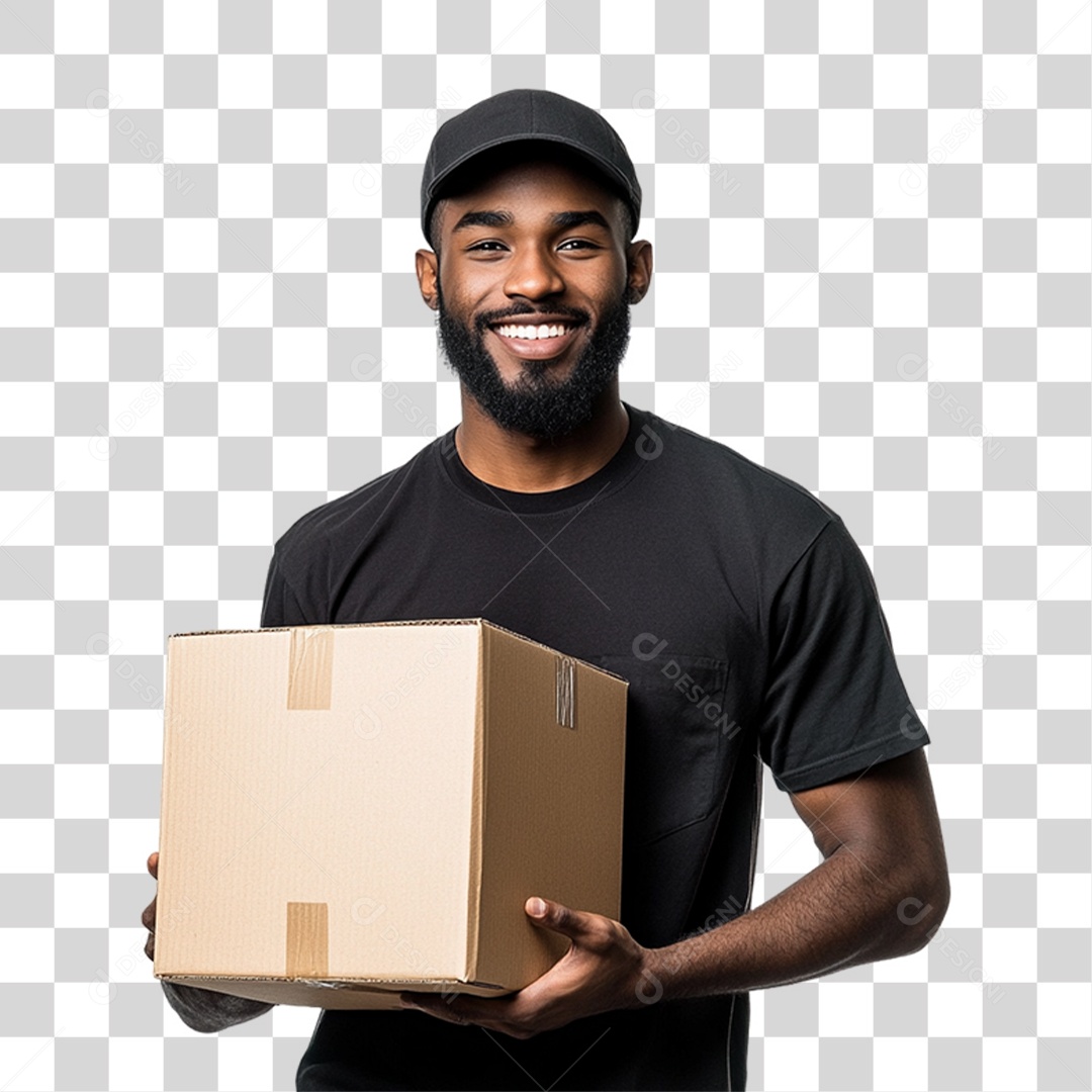 Entregador com Caixa de Mercadorias PNG Transparente