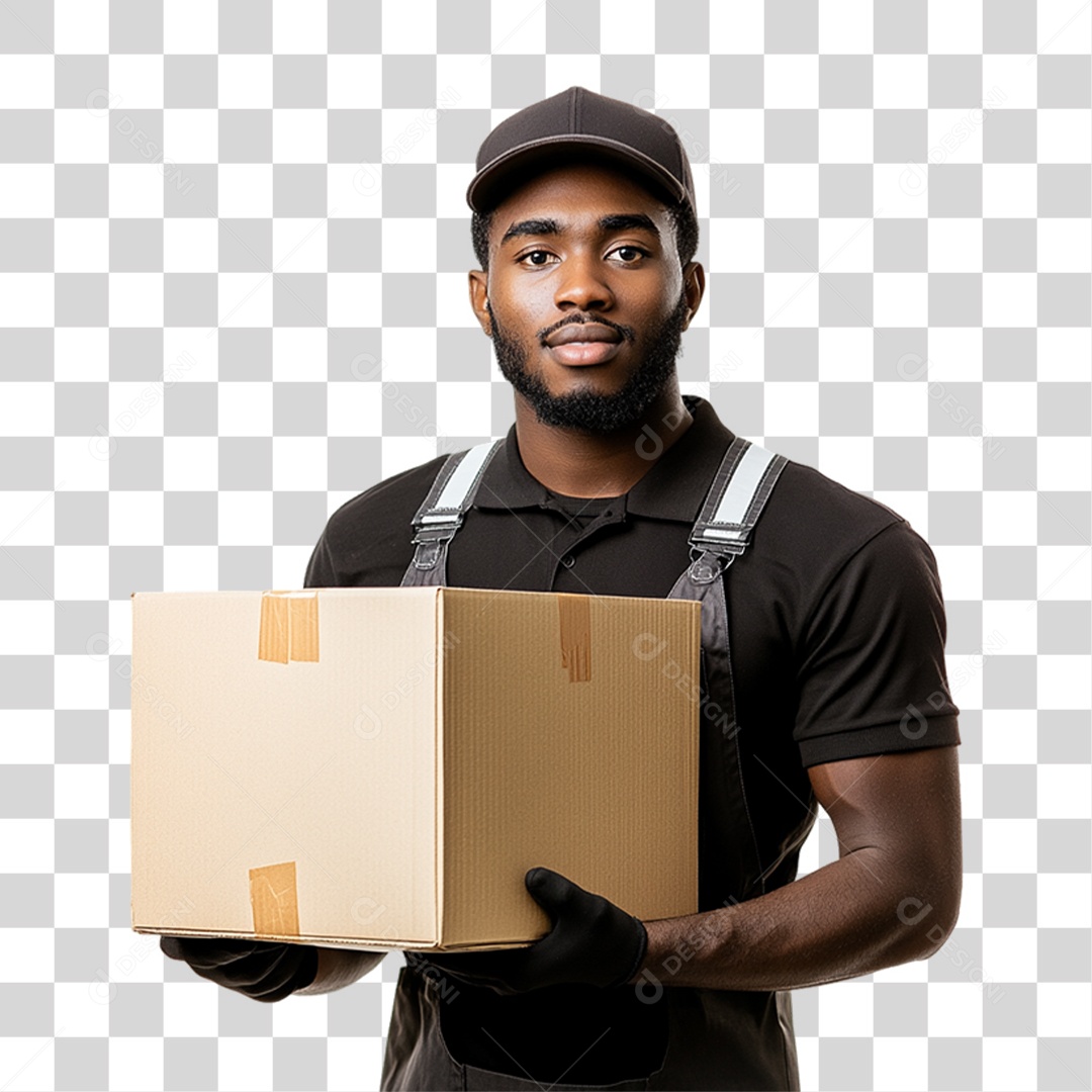 Entregador com Caixa de Mercadorias PNG Transparente