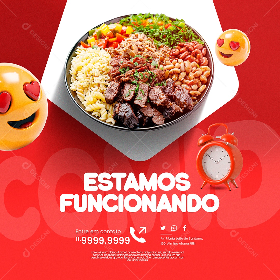 Restaurante Estamos Funcionando Social Media PSD Editável