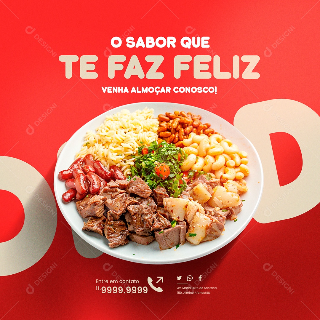 Restaurante o Sabor Que Te Faz Feliz Social Media PSD Editável
