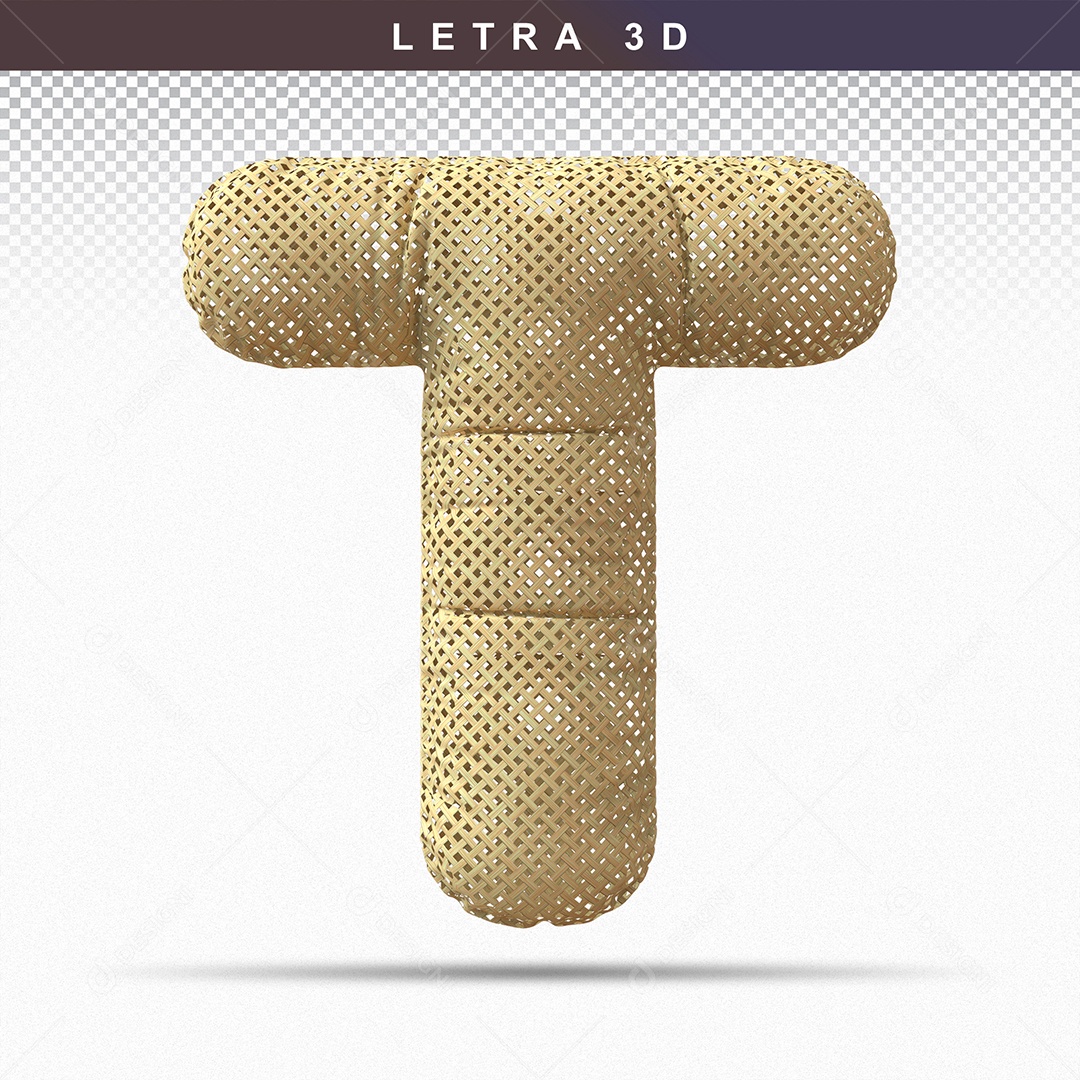 Balão de Letra T Maiúscula Elemento 3D Dourado  para Composição PSD