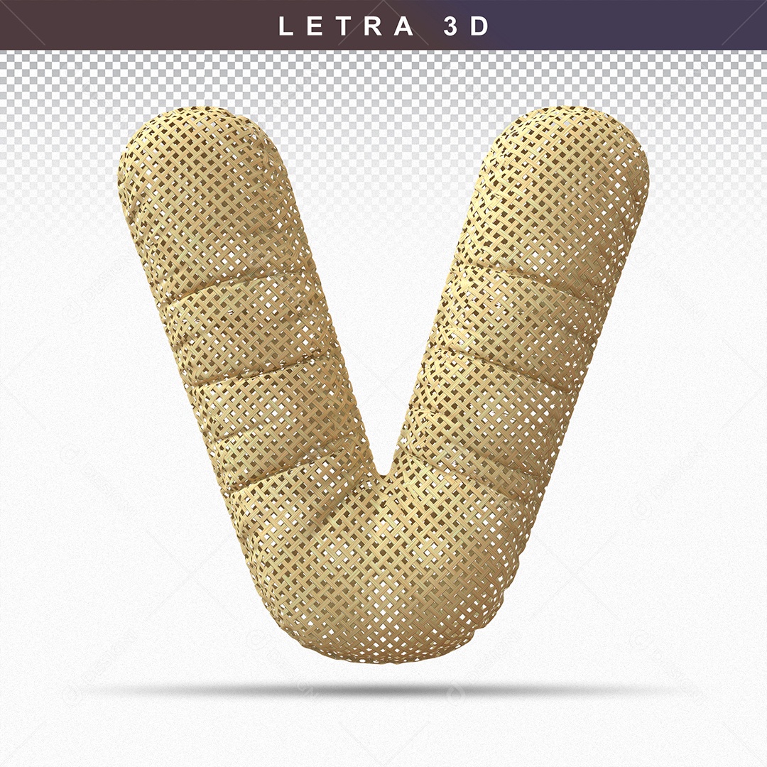 Balão de Letra V Maiúscula Elemento 3D Dourado  para Composição PSD