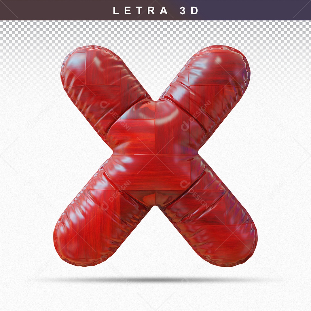 Balão de Letra X Maiúscula Elemento 3D Vermelho  para Composição PSD