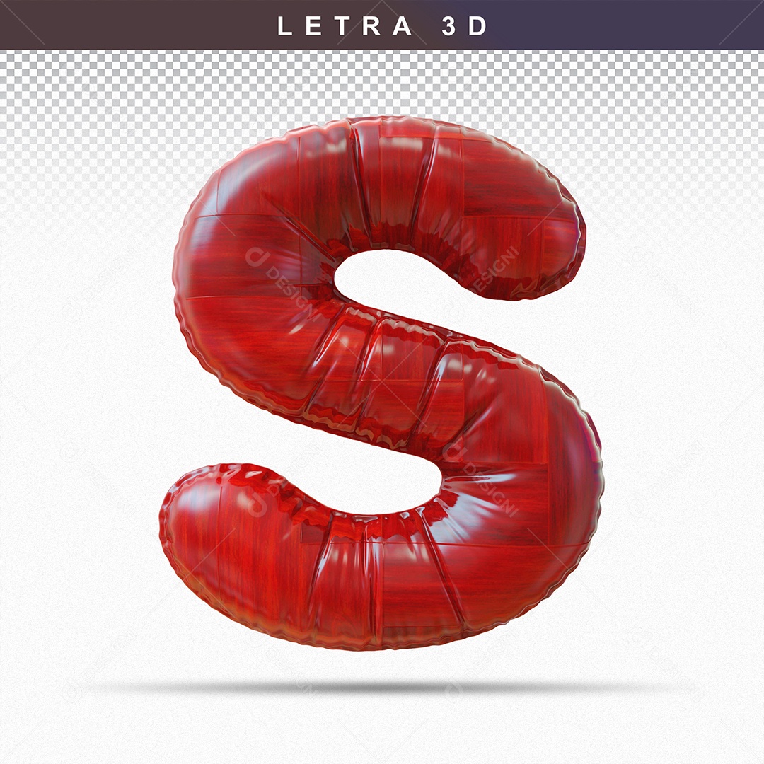 Balão de Letra S Maiúscula Elemento 3D Vermelho  para Composição PSD