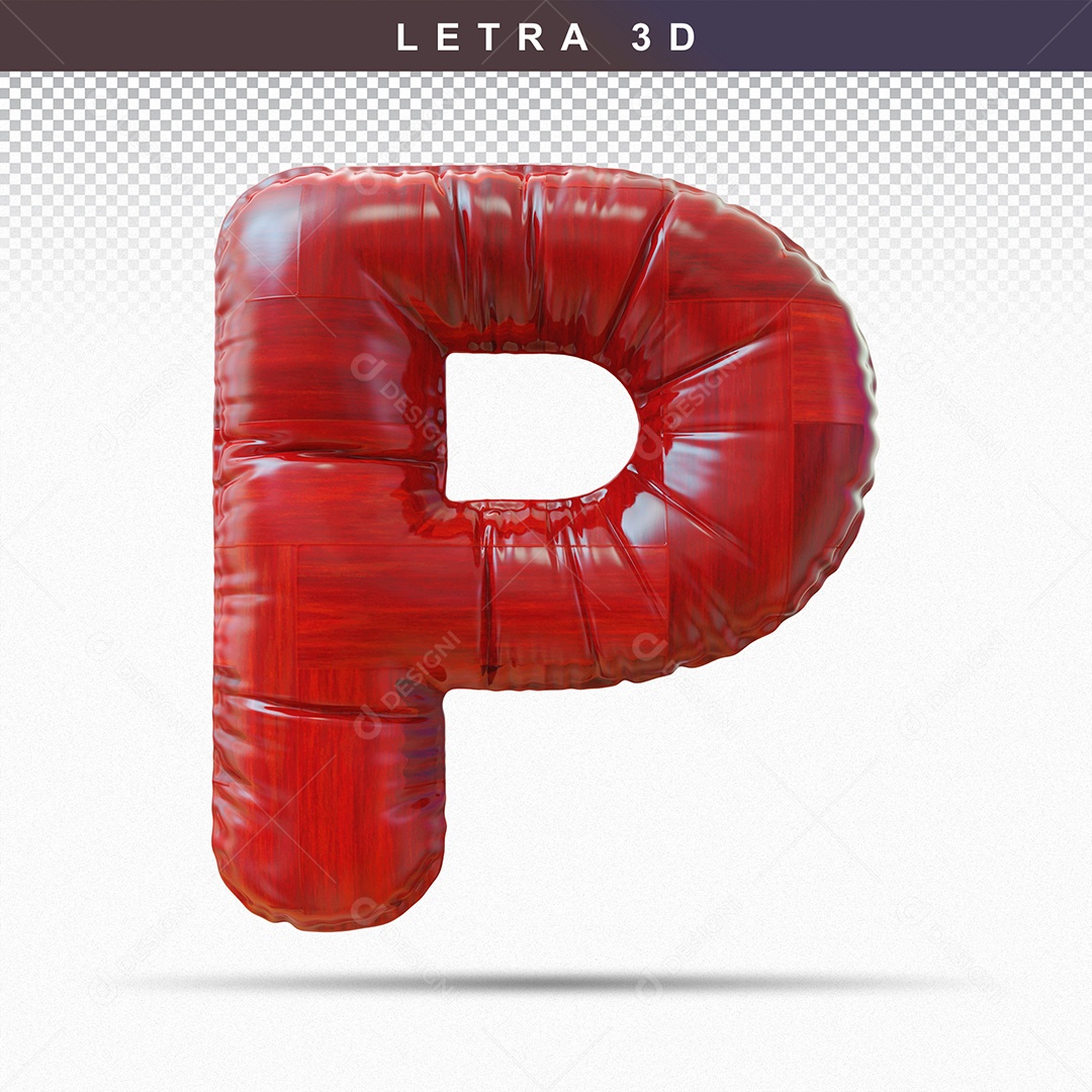 Balão de Letra P Maiúscula Elemento 3D Vermelho  para Composição PSD