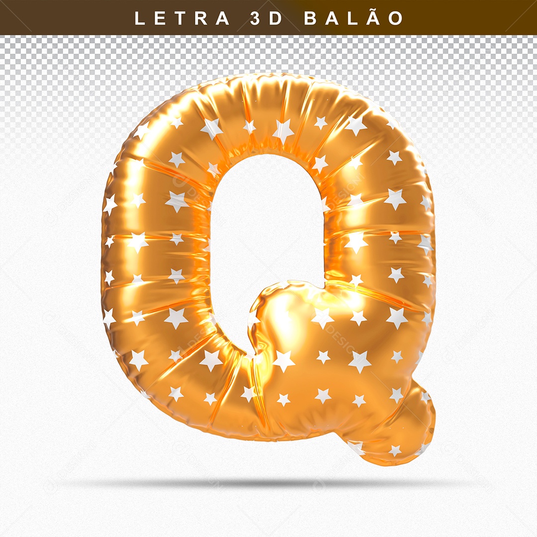 Letra 3D Q Balão Dourado Para Composição PSD