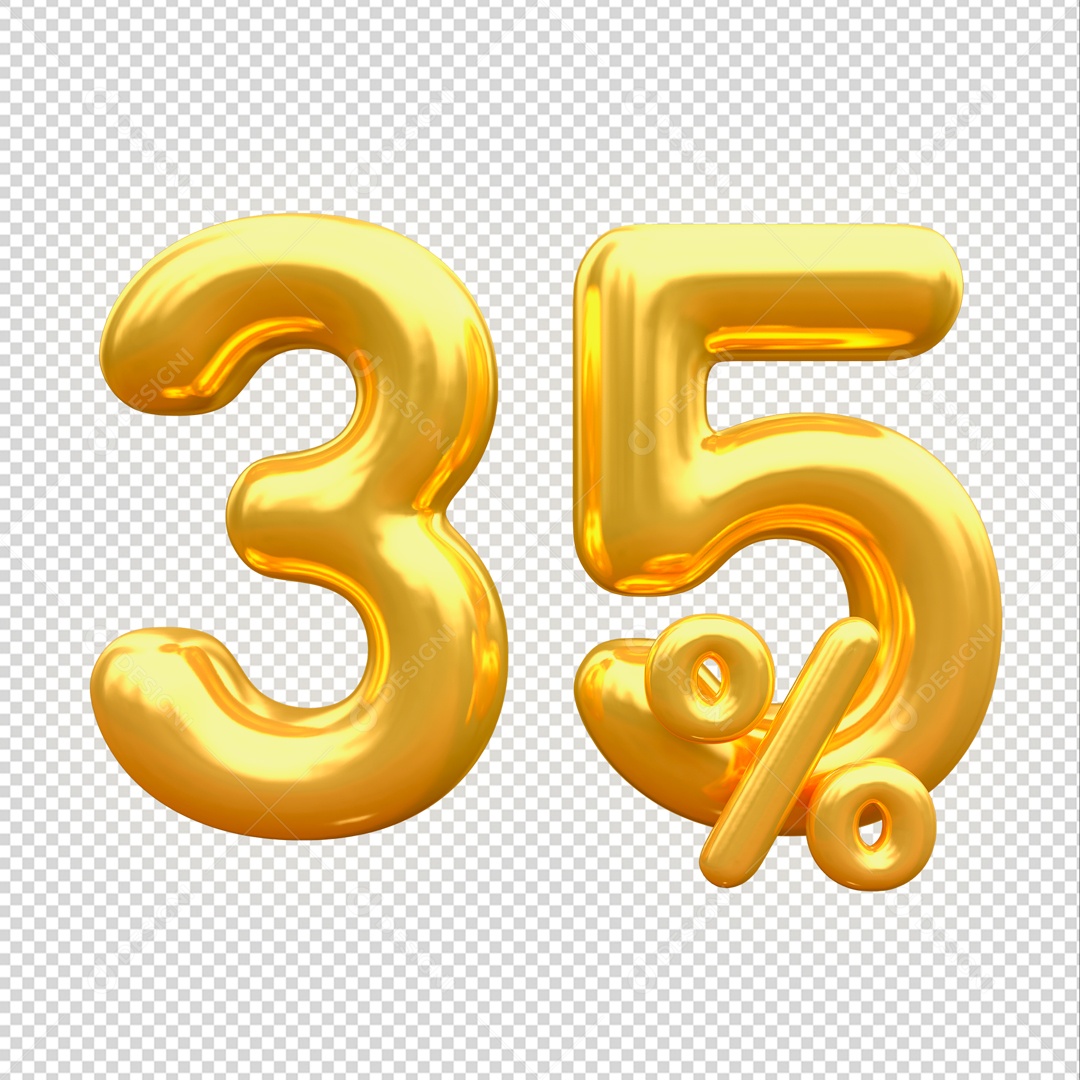 Desconto de 35% Elemento 3D Dourado para Composição PSD