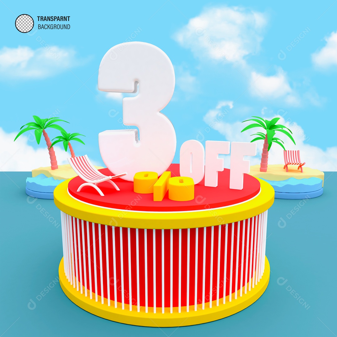 Desconto de 3% no OFF Elemento 3D para Composição PSD