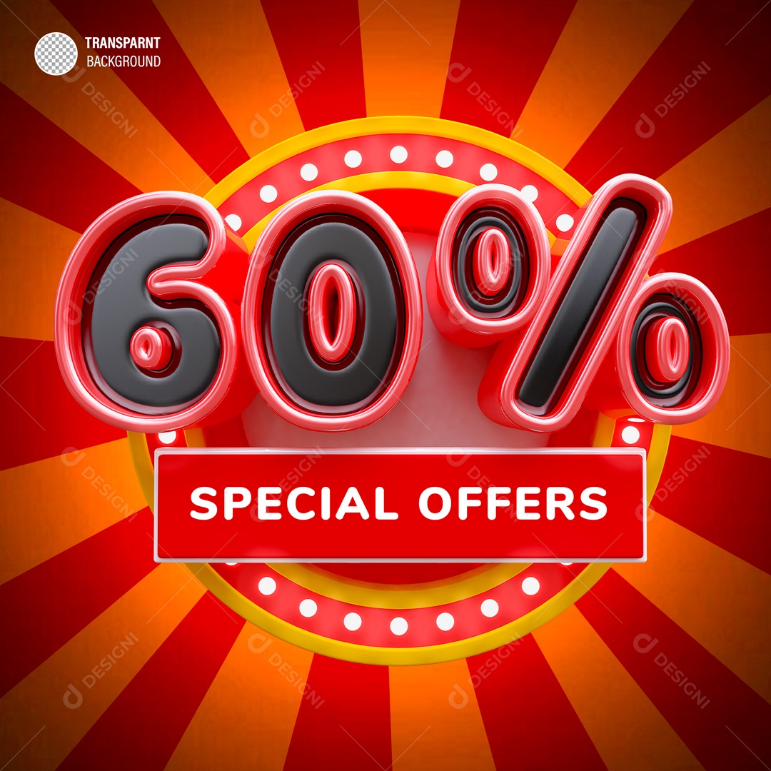 Desconto de 60% Elemento 3D Preto e Vermelho para Composição PSD