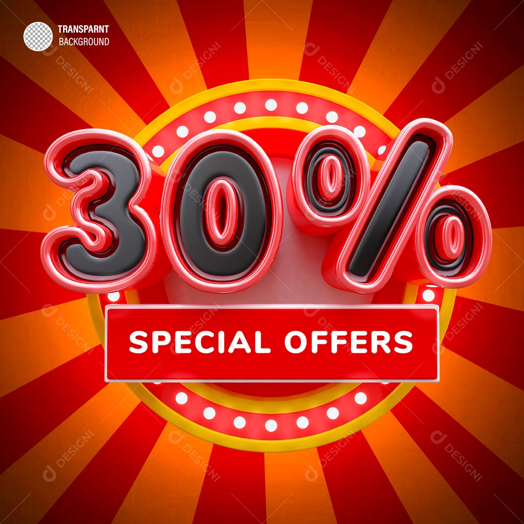 Desconto de 30% Elemento 3D Preto e Vermelho para Composição PSD