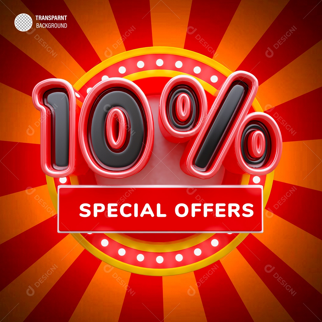 Desconto de 10% Elemento 3D Preto e Vermelho para Composição PSD