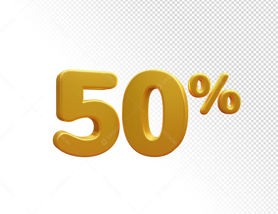 Desconto de 50% Elemento 3D Dourado para Composição PSD