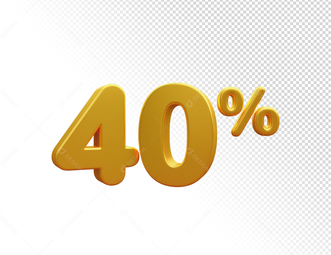 Desconto de 40% Elemento 3D Dourado para Composição PSD