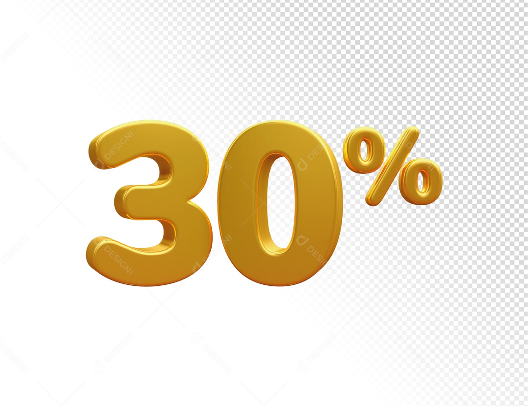 Desconto de 30% Elemento 3D Dourado para Composição PSD