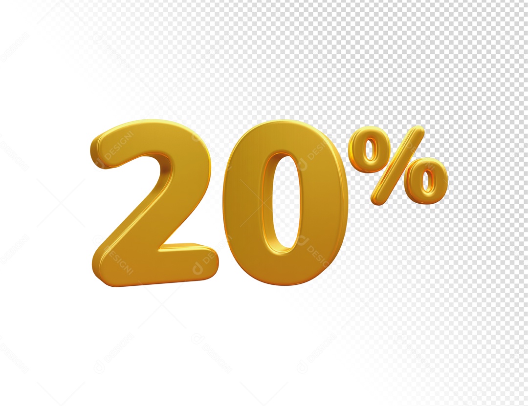 Desconto de 20% Elemento 3D Dourado para Composição PSD