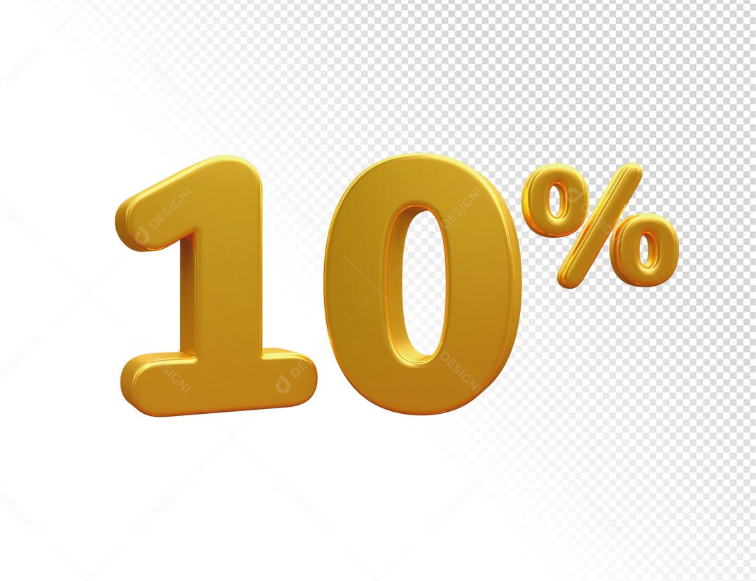 Desconto de 10% Elemento 3D Dourado para Composição PSD