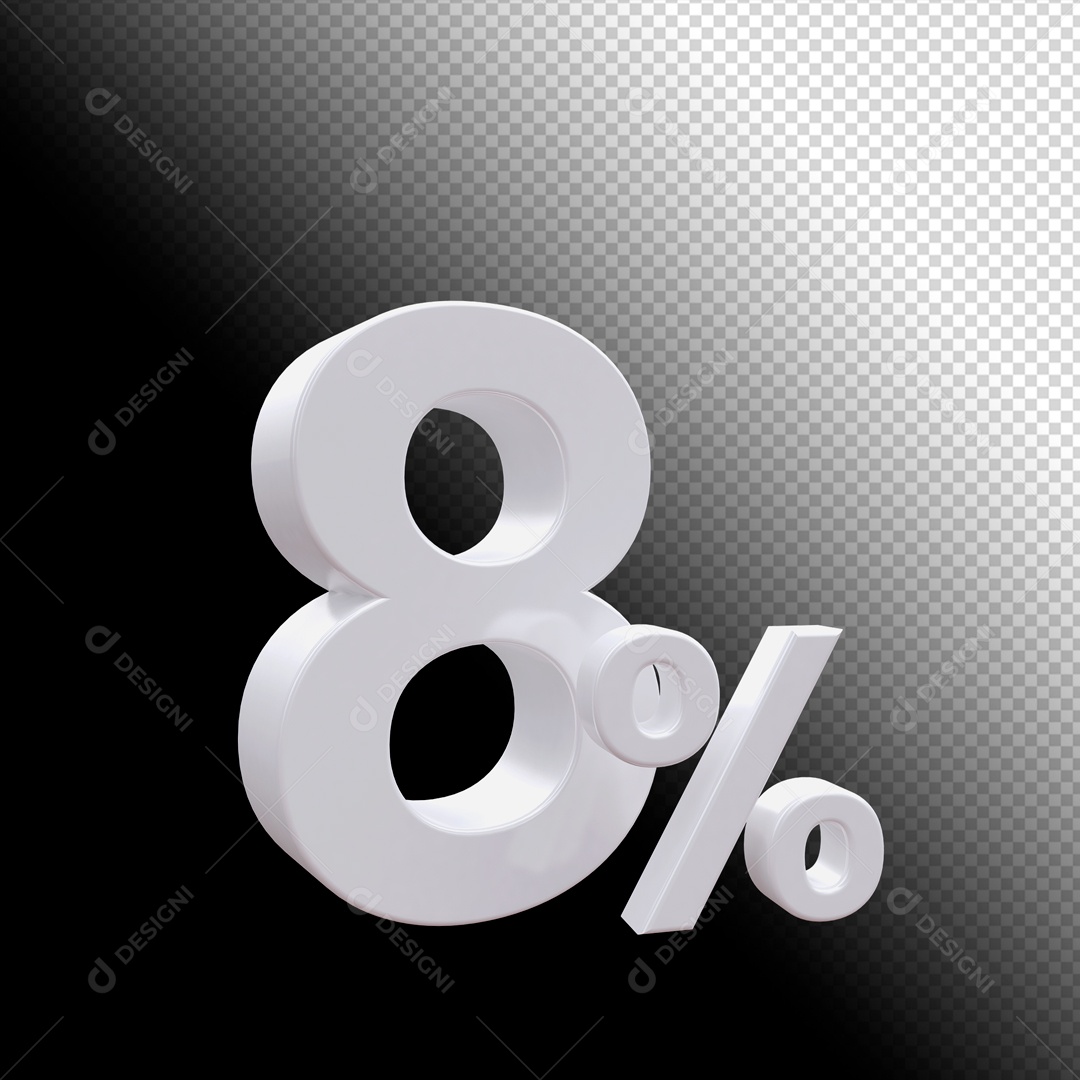 Desconto de 8% Elemento 3D Branco para Composição PSD