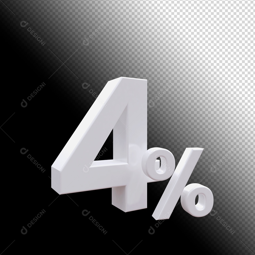 Desconto de 4% Elemento 3D Branco para Composição PSD