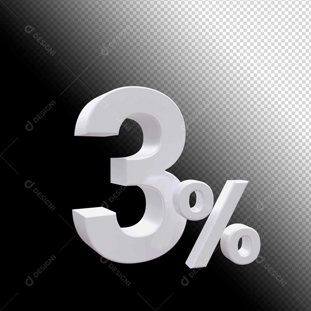Desconto de 3% Elemento 3D Branco para Composição PSD
