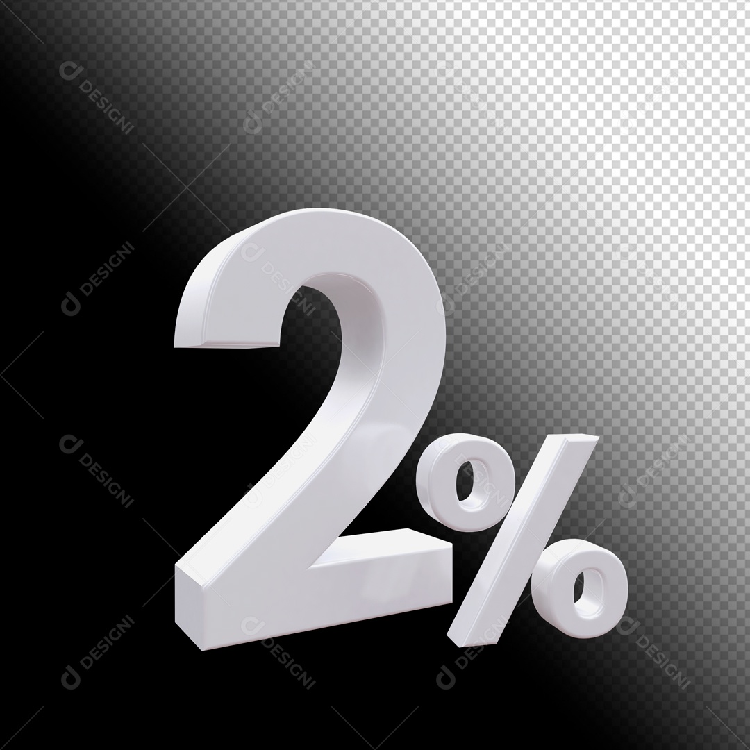 Desconto de 2% Elemento 3D Branco para Composição PSD