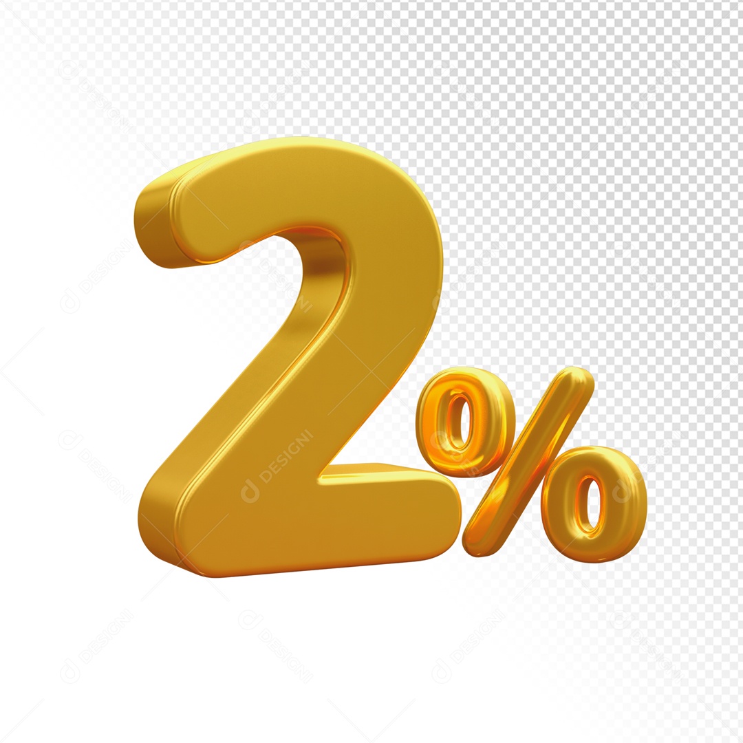 Desconto de 2% Elemento 3D Dourado para Composição PSD