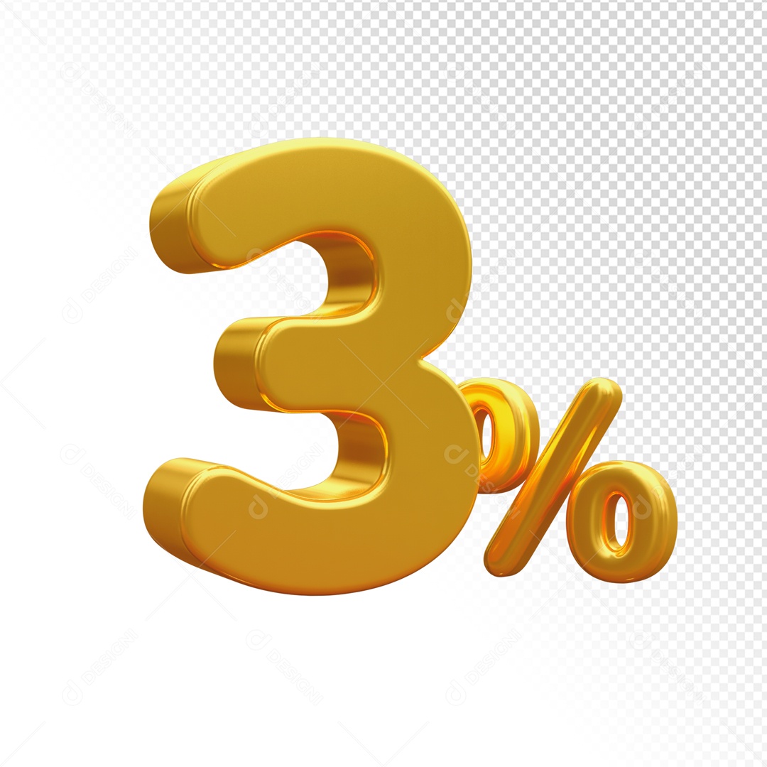 Desconto de 3% Elemento 3D Dourado para Composição PSD