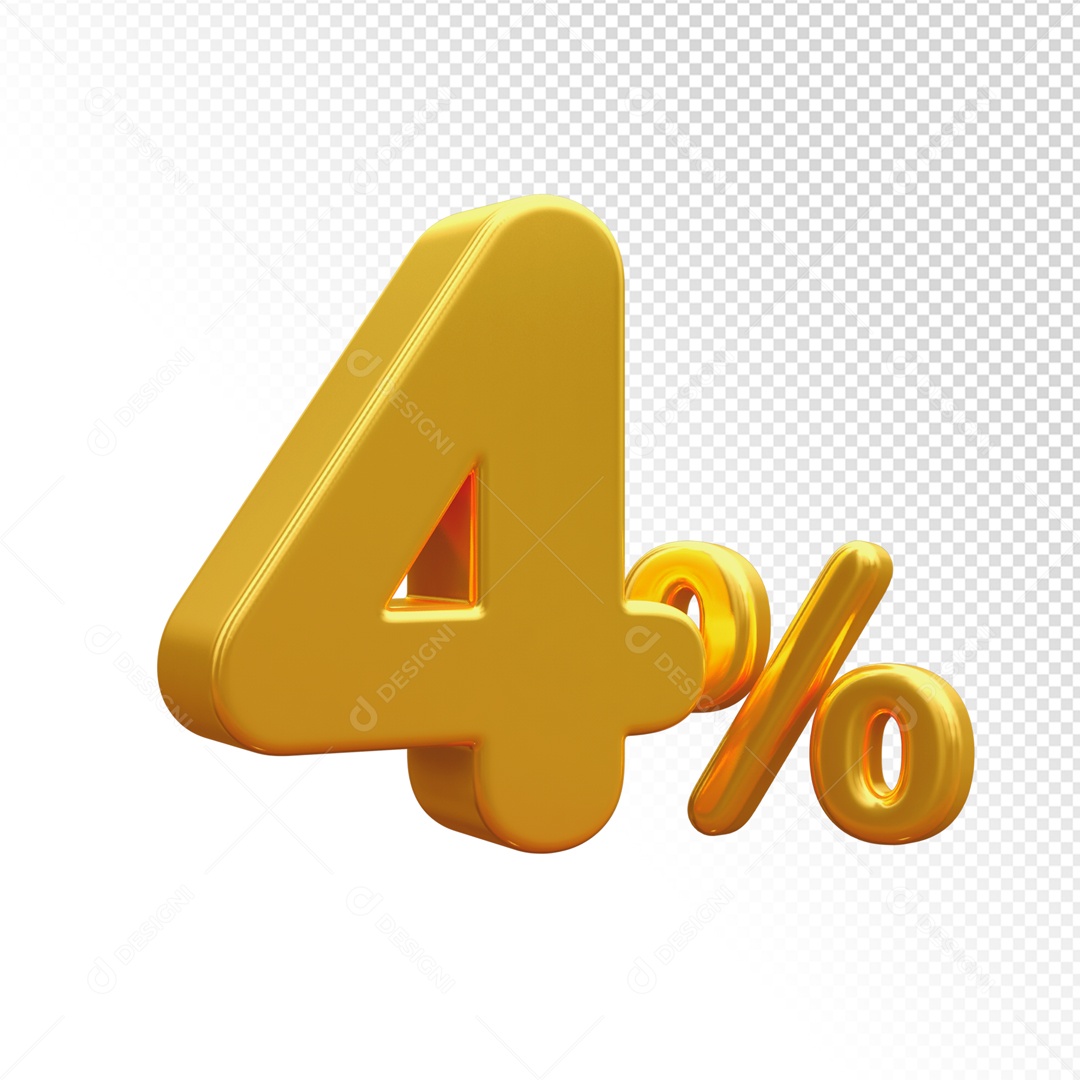 Desconto de 4% Elemento 3D Dourado para Composição PSD