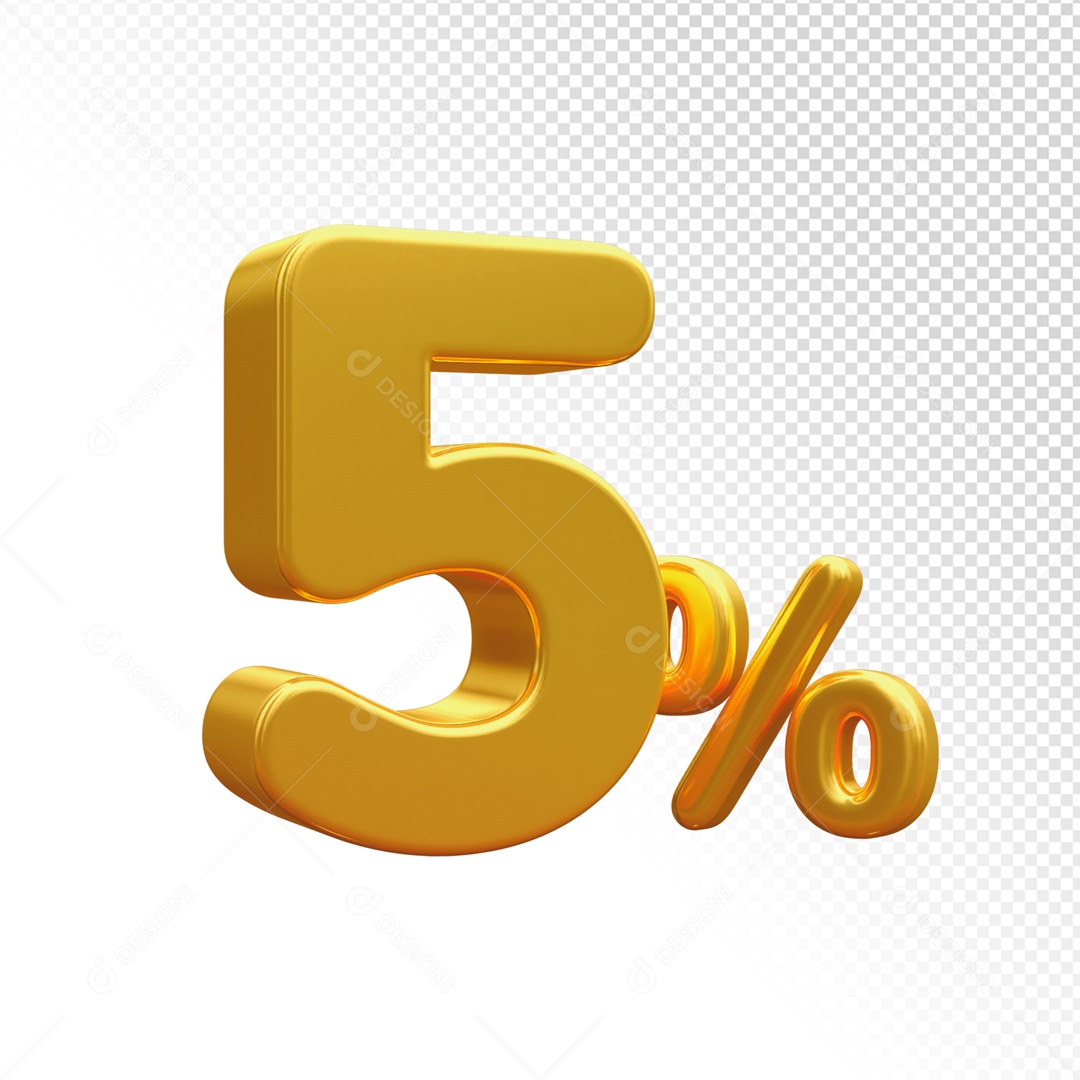 Desconto de 5% Elemento 3D Dourado para Composição PSD
