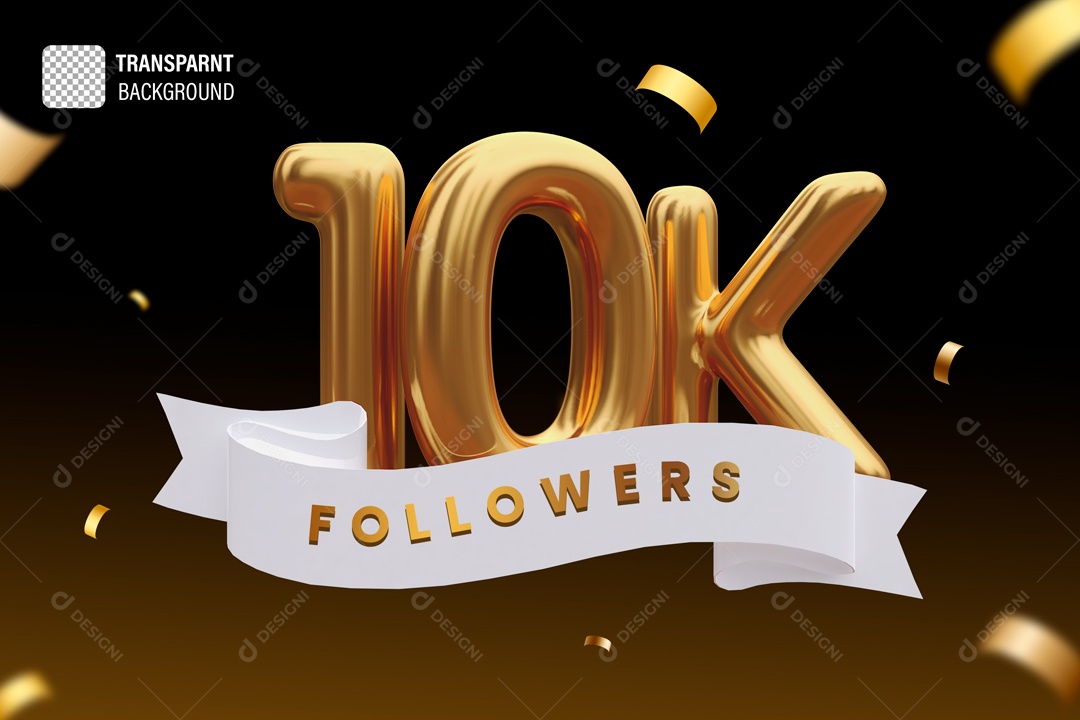 Seguidores 10K Elemento 3D Dourado para Composição PSD