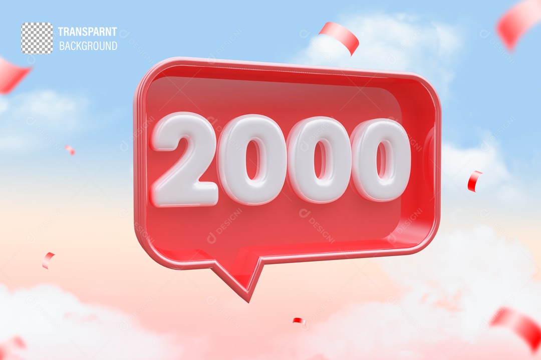 Seguidores 2000 Elemento 3D Vermelho e Branco para Composição PSD
